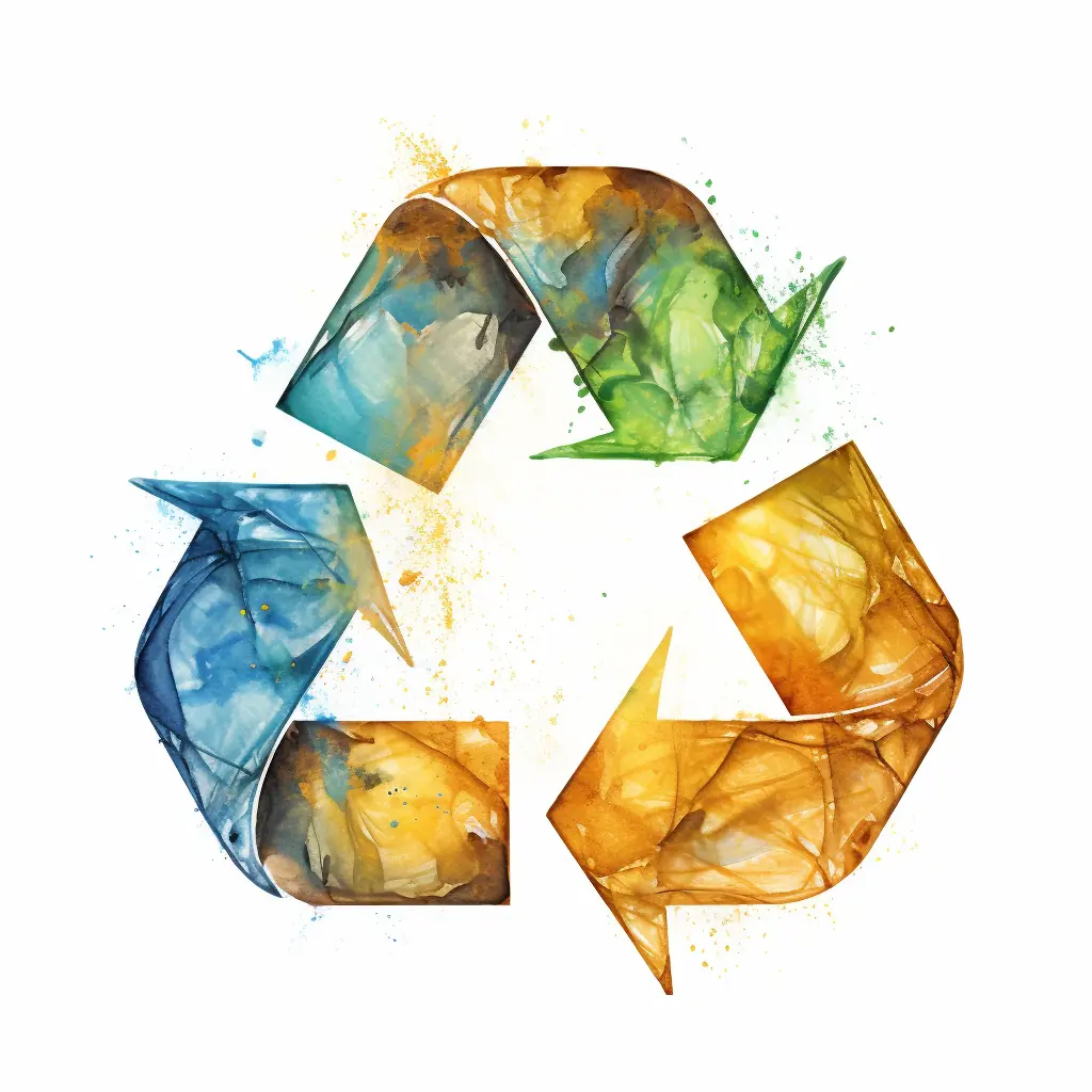 Ein Recycling-Symbol in zarten Farben, das fast wie echt aussieht. Ein Symbol für Wiederverwertung, das auf einem weißen Hintergrund hervorsticht.
